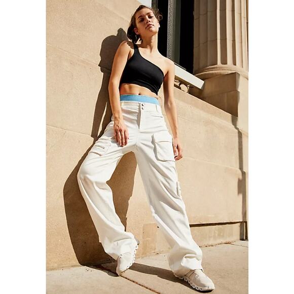 Free People Movement Mid Rise Elevate Cargo Wide Leg Relaxed Pant White Small - Picture 1 of 6